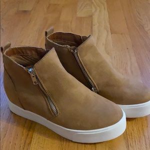 Tan platformed booties